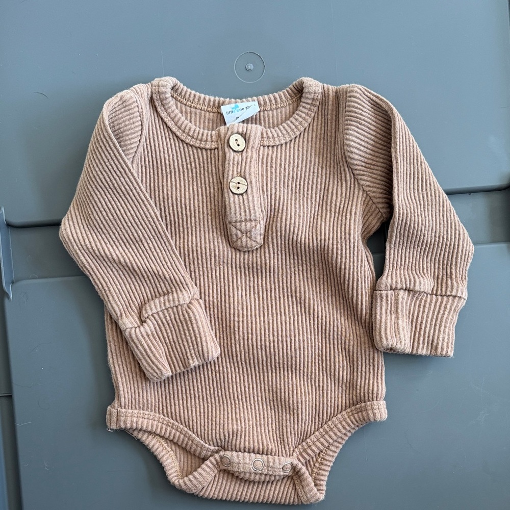 Little one shop Cozy Tan Ribbed Baby Onesie